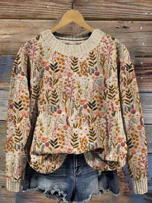 SOFIAโข WILDFLOWER EMBROIDERY ART COZY SWEATER