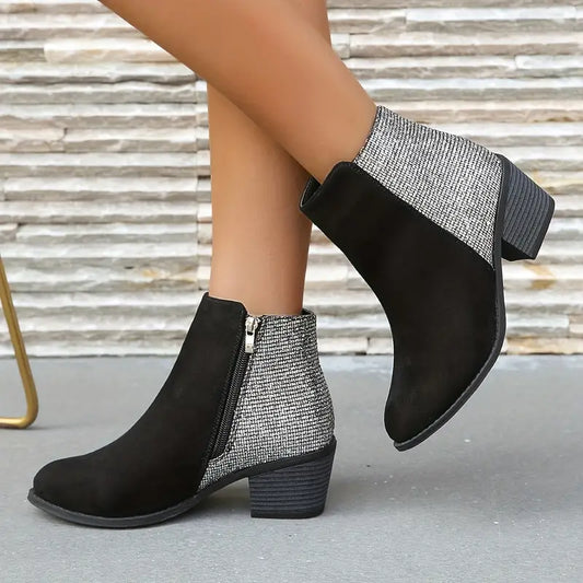 NILOFERโข SHINY ORTHOPEDIC RHINESTONE STITCHING ANKLE BOOTS
