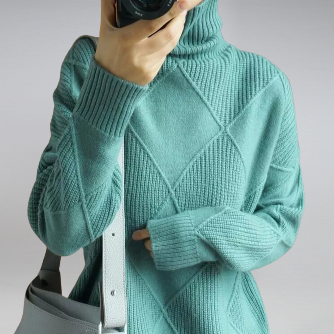 CINDARA™ – LUXE COTTON TURTLENECK SWEATER