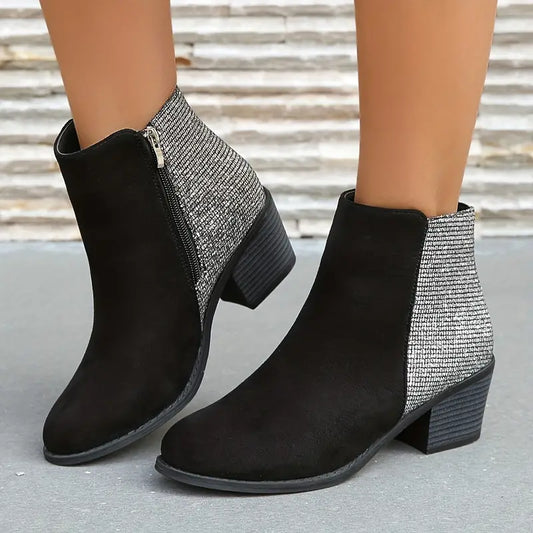 NILOFERโข SHINY ORTHOPEDIC RHINESTONE STITCHING ANKLE BOOTS