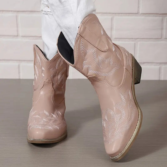 SORELLEโข VINTAGE FLORAL EMBROIDERED ANKLE BOOTS