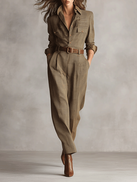 CELIA™ | CHECKED WIDE-LEG JUMPSUIT WITH SOPHISTICATED DETAILS