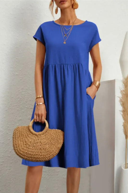 MELVARAโข โ MONOTONE PATCHWORK CASUAL DRESS SHORT SLEEVES