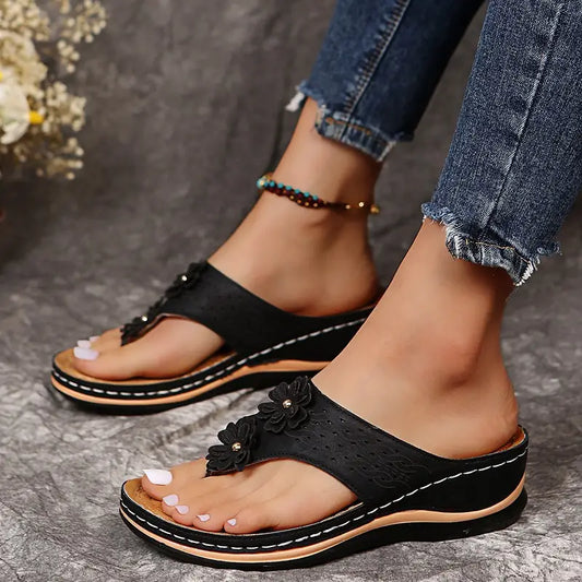 ANGELโข WOMEN'S FLOWER FLIP FLOPS ORTHO SANDALS