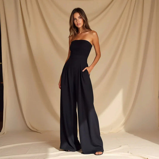 MODรRAโข โ MODERN STRAPLESS WIDE-LEG JUMPSUIT