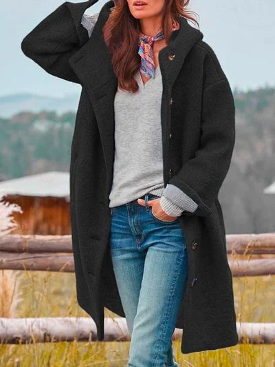 NOIRE™ – LONG WOOL COAT WITH BUTTONS FOR WOMEN