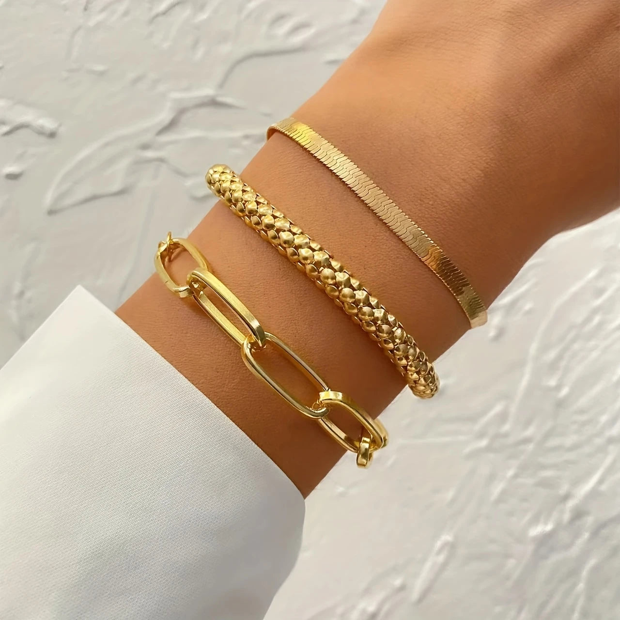 SERPENT GLAM™ — 3-PIECE GOLDEN VINTAGE SNAKE BONE BRACELET SET