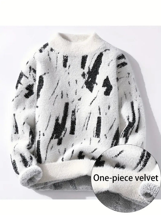SPENCERโข MEN'S COLOR BLOCK ABSTRACT KNIT SWEATER
