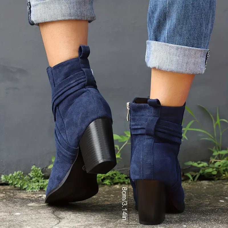 CALANTHAâ„¢ WOMEN'S SIDE ZIPPER CHUNKY HEELED ANKLE BOOTS