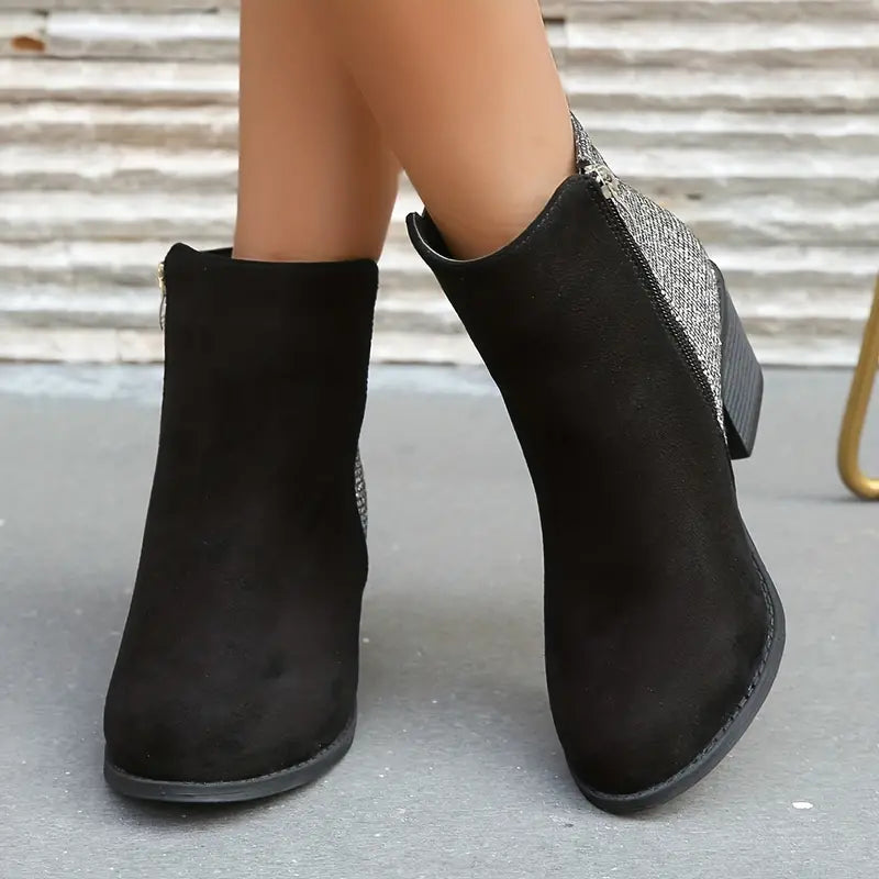 NILOFERâ„¢ SHINY ORTHOPEDIC RHINESTONE STITCHING ANKLE BOOTS