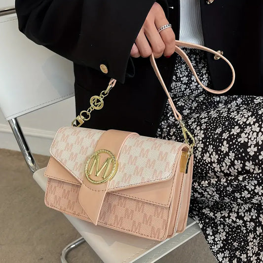 AUDREYโข RETRO LETTER BUCKLE GRAPHIC CROSSBODY BAG