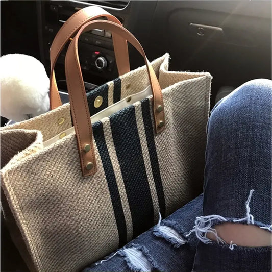 CHARLOTTEโข STRIPED CANVAS TOTE BAG