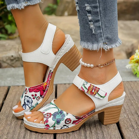 EXMOUTHโข FLORAL HIGH-HEEL SANDALS