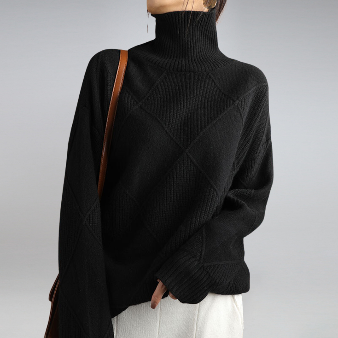 CINDARA™ – LUXE COTTON TURTLENECK SWEATER