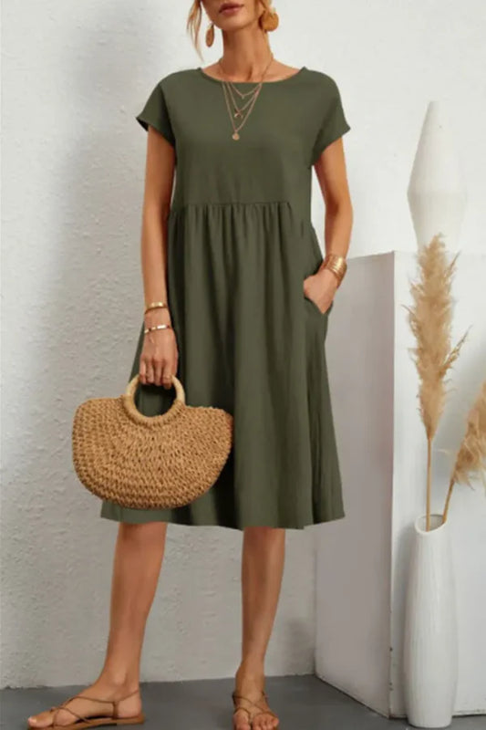 MELVARAโข โ MONOTONE PATCHWORK CASUAL DRESS SHORT SLEEVES