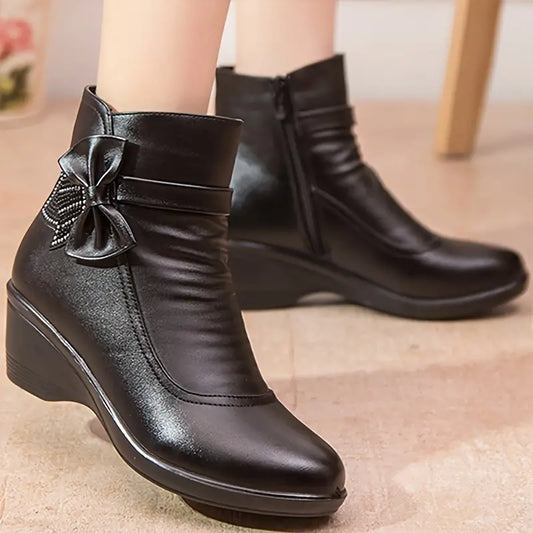 SERENELLAโข WOMEN'S SIDE ZIPPER PLATFORM BOWKNOT BOOTS