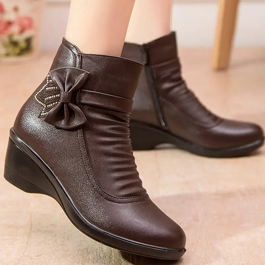 SERENELLAโข WOMEN'S SIDE ZIPPER PLATFORM BOWKNOT BOOTS