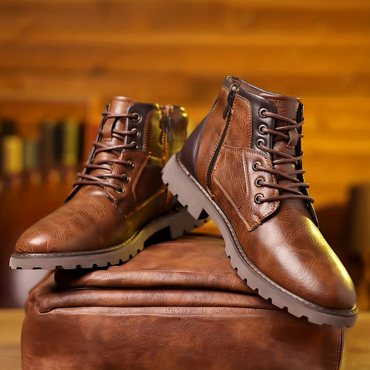 BRAVEMARKโข โ MENโS CASUAL LACE-UP BOOTS WITH ZIPPER