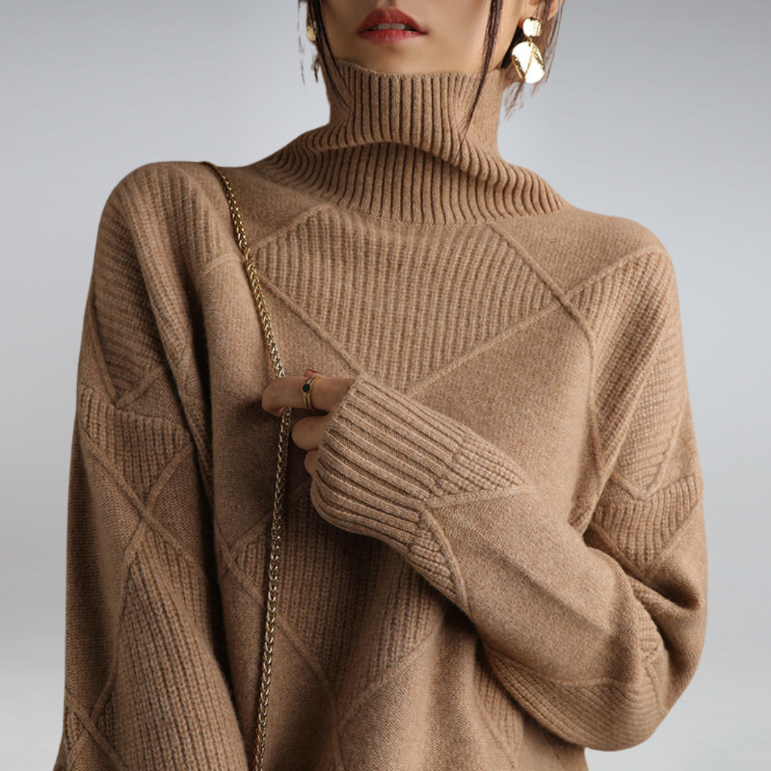 CINDARA™ – LUXE COTTON TURTLENECK SWEATER