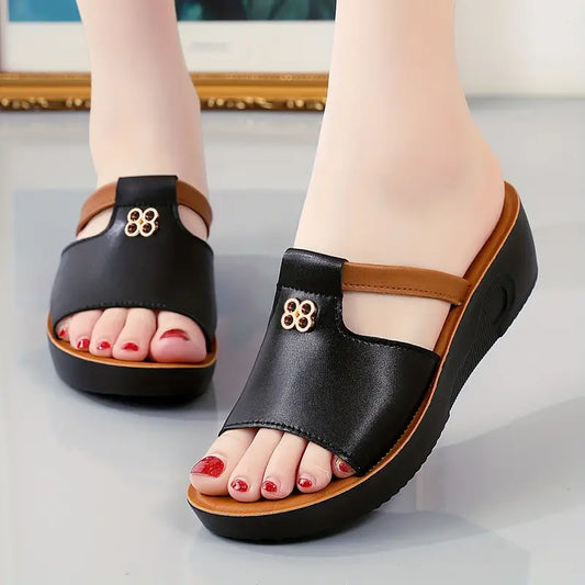 BINYAโข WOMEN'S CUT-OUT WEDGE SANDALS