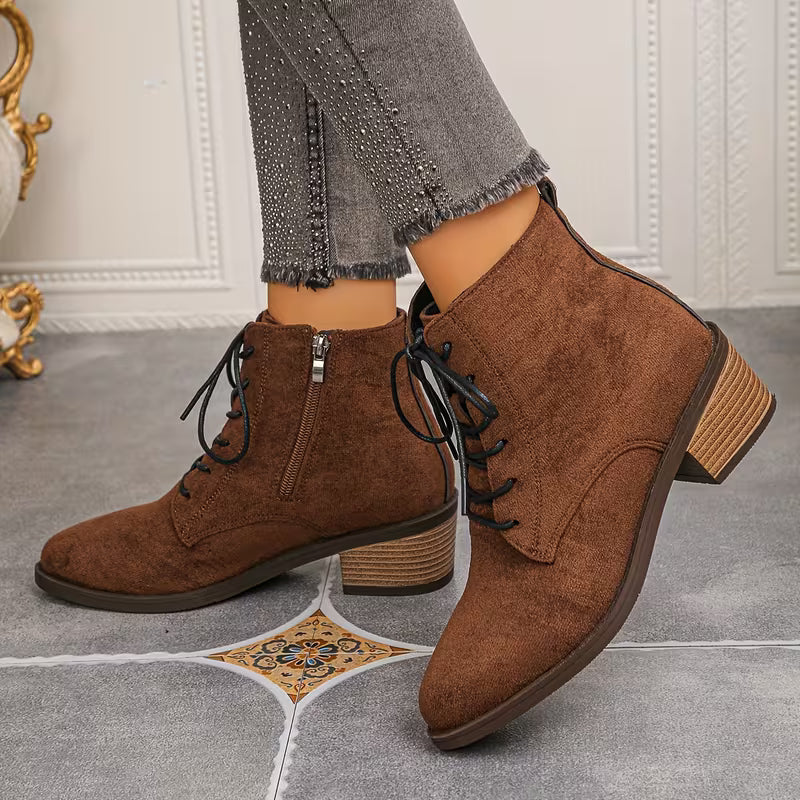 VASHTI™ WOMEN'S POINTED TOE CHUNKY HEELS ANKLE BOOTS