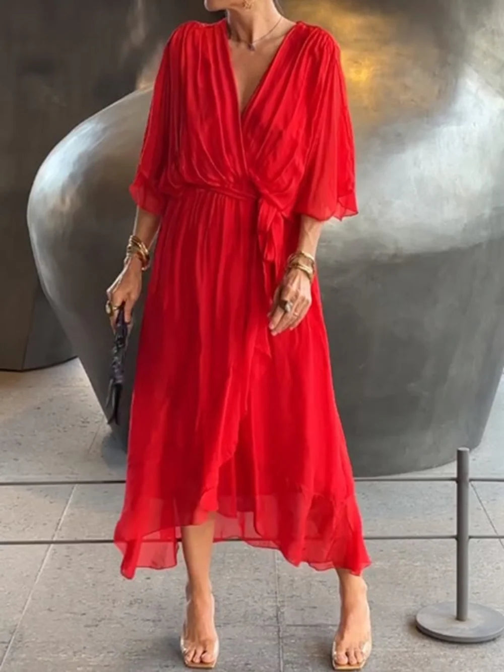 TAYLORIA™ – STYLISH & ELEGANT V-NECK CHIFFON DRESS