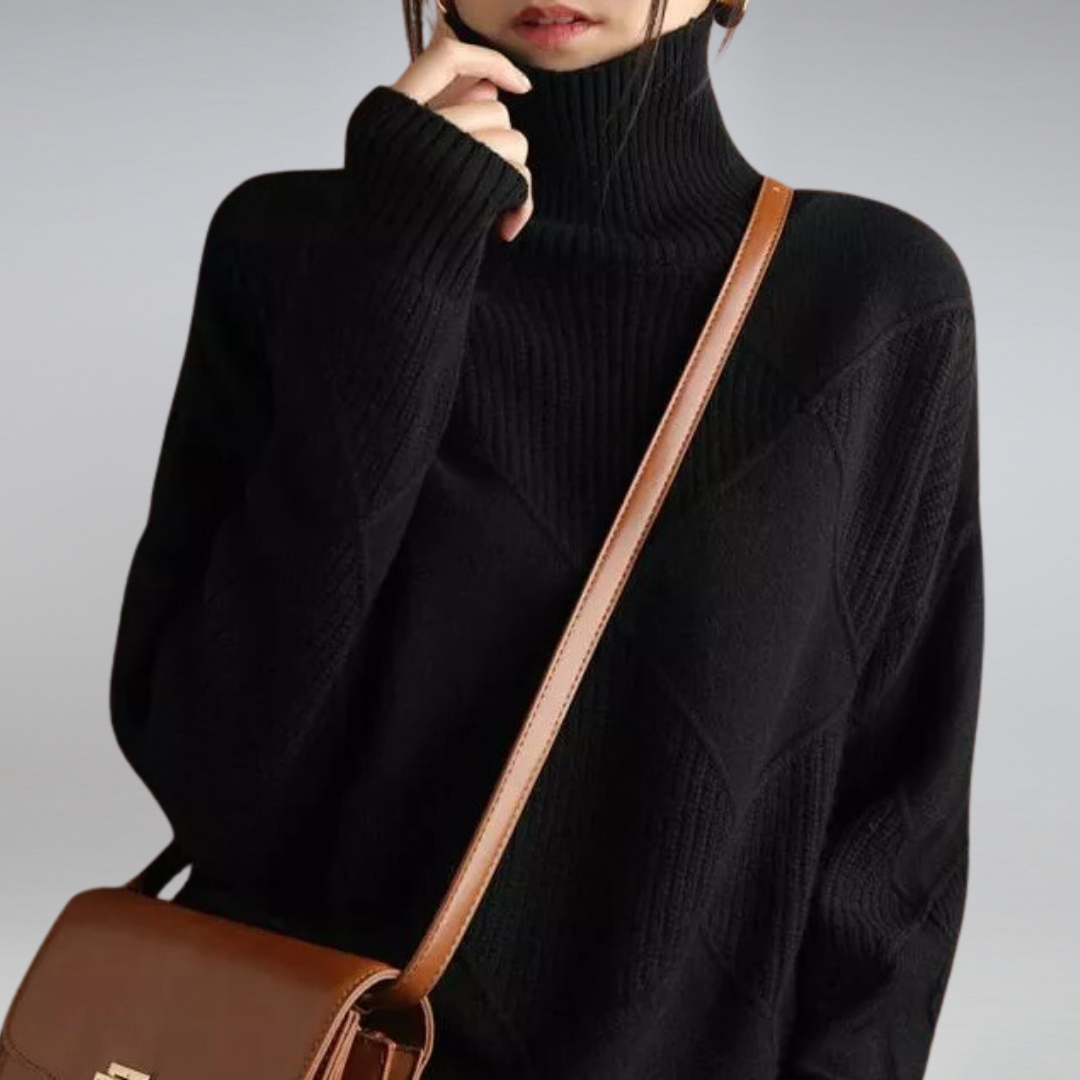 CINDARA™ – LUXE COTTON TURTLENECK SWEATER