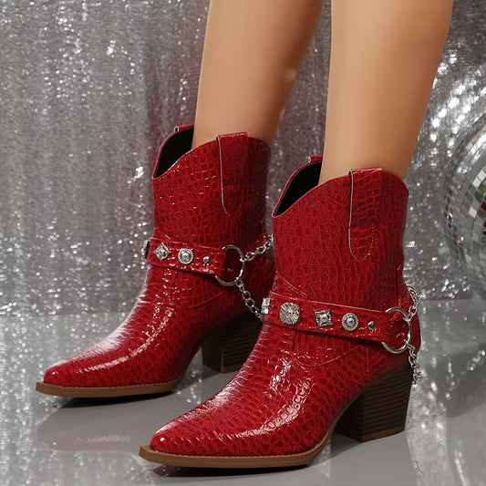FLEUR™ WOMEN'S CHUNKY METAL BUCKLE POINTED TOE BOOTS