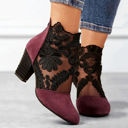 SABRINA™ BLACK FLORAL LACE ANKLE BOOTS