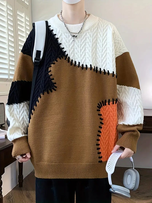 SAMUELโข MEN'S COLOR-BLOCK CABLE KNIT SWEATER