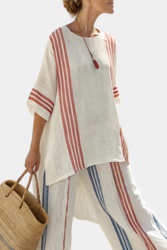 SOLVANEโข MULTICOLOR STRIPED TOP & MEDITERRANEAN PANTS