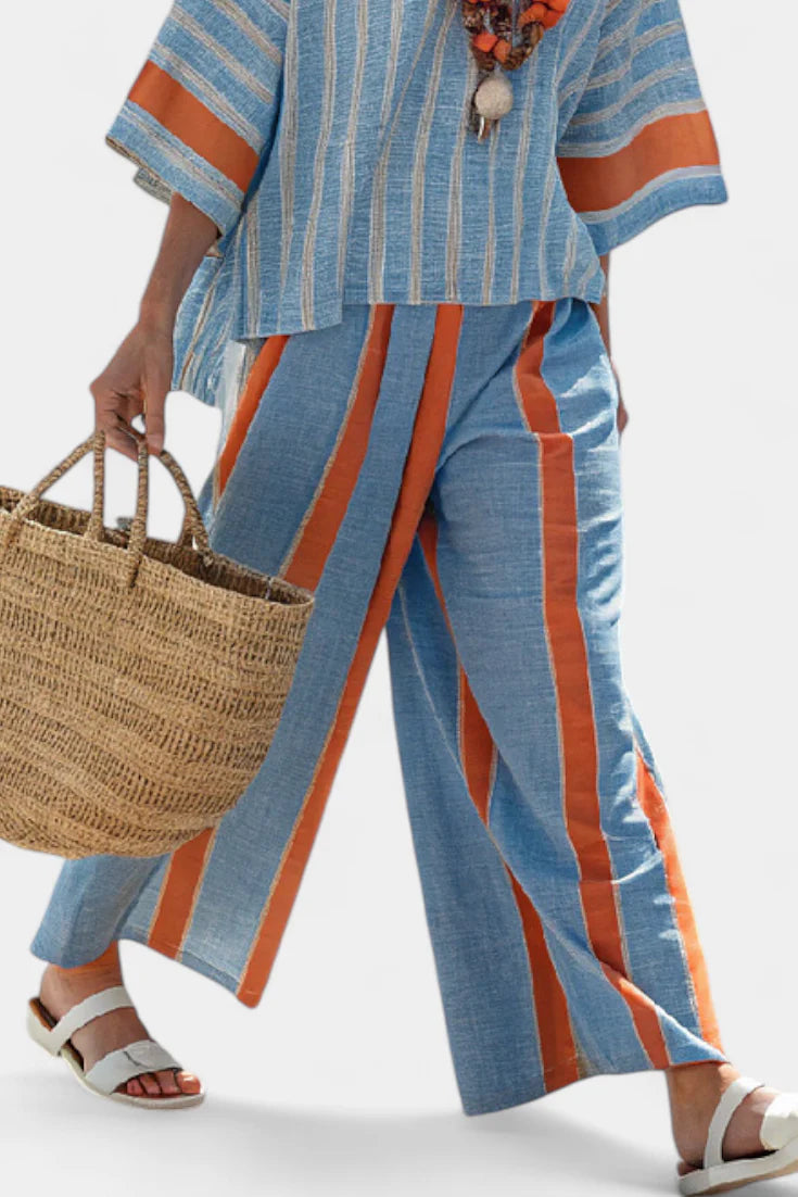 VELMERE™ TERRACOTTA STRIPED TOP & LINEN PANTS