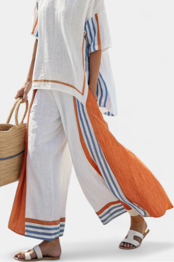 THORNEILâ„¢ COMFY WIDE-LEG STRIPED PANTS & LINEN TOP