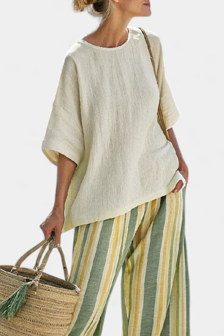 ELLOWYN™ SOPHISTICATED TOP & STRIPED LINEN PANTS