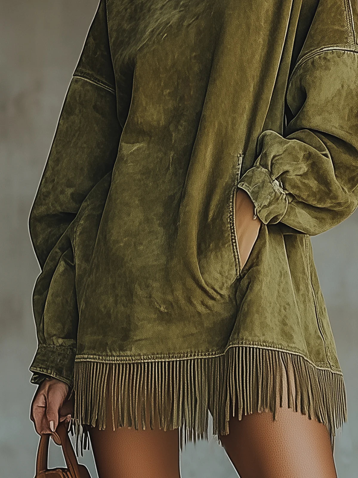 AMALIA - SUEDE HIGH NECK DRESS WITH FRINGE