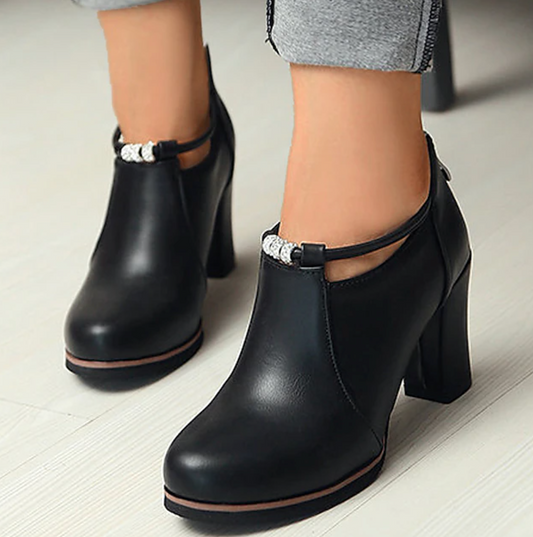 PENELOPE™ WOMEN'S RETRO ROUND TOE LEATHER HEELS