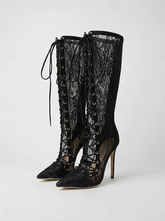 VAMP™ WOMEN'S LACE AND MESH STILETTO HIGH BOOTS
