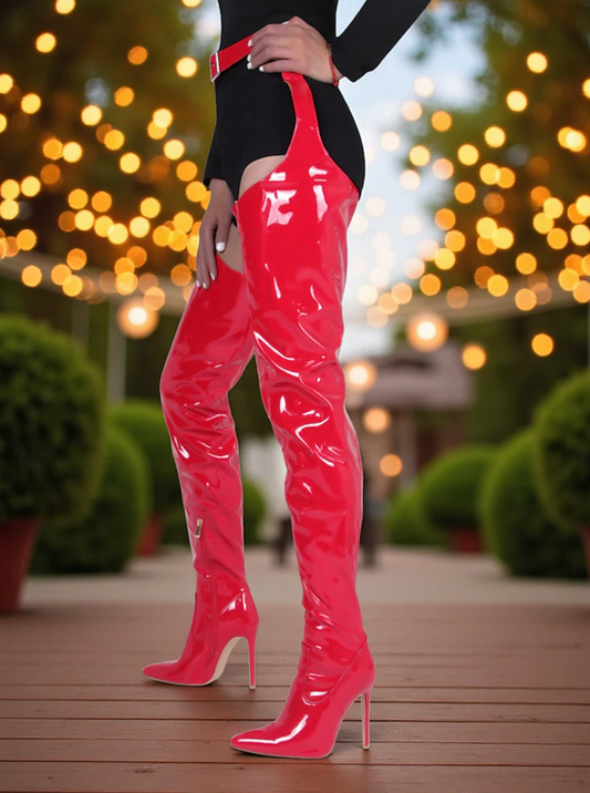 SCARLETTA™ WOMEN'S RED PATENT LEATHER STILETTO BOOTS