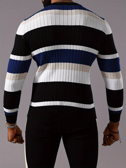 LINECRAFT EDGE™ — MEN’S STRIPED COLOR-BLOCK RIBBED KNIT SWEATER
