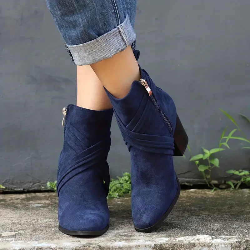 CALANTHAâ„¢ WOMEN'S SIDE ZIPPER CHUNKY HEELED ANKLE BOOTS