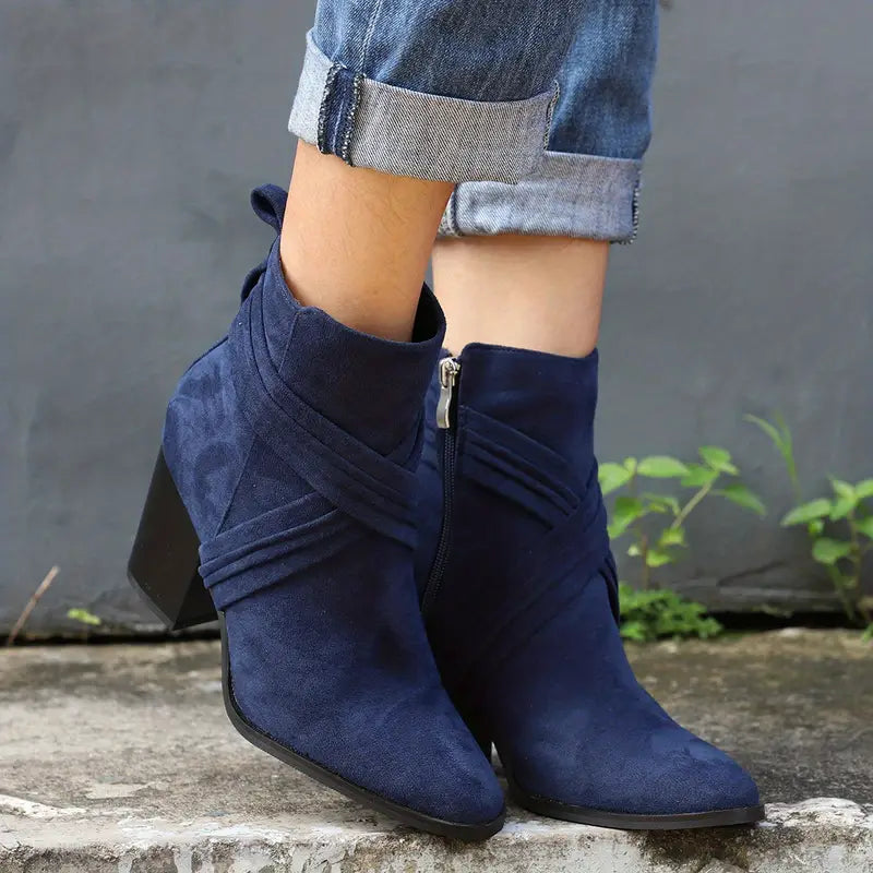 CALANTHAâ„¢ WOMEN'S SIDE ZIPPER CHUNKY HEELED ANKLE BOOTS