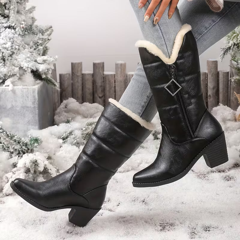 CLANCY™ WOMEN'S CHUNKY HEEL SIDE ZIPPER WINTER BOOTS