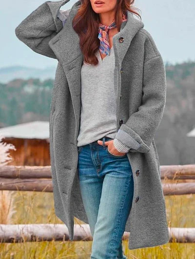 NOIREโข โ LONG WOOL COAT WITH BUTTONS FOR WOMEN