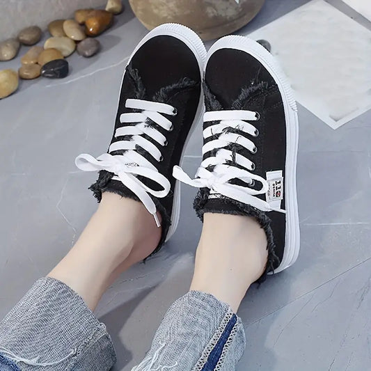 ELARAโข TRENDY ROUND TOE SLIP-ON CANVAS SHOES