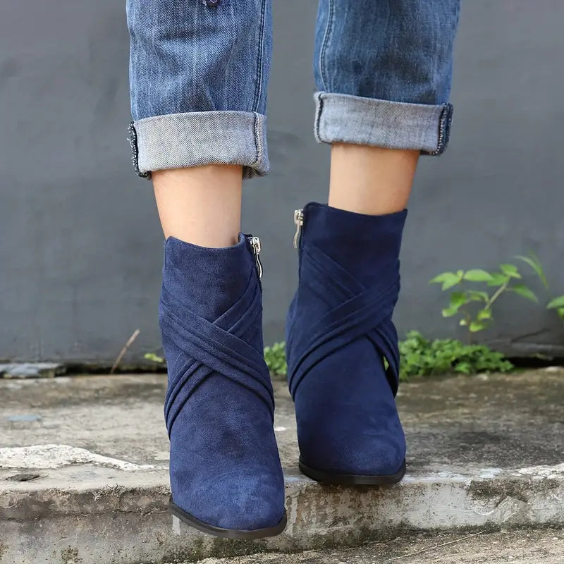 CALANTHAâ„¢ WOMEN'S SIDE ZIPPER CHUNKY HEELED ANKLE BOOTS