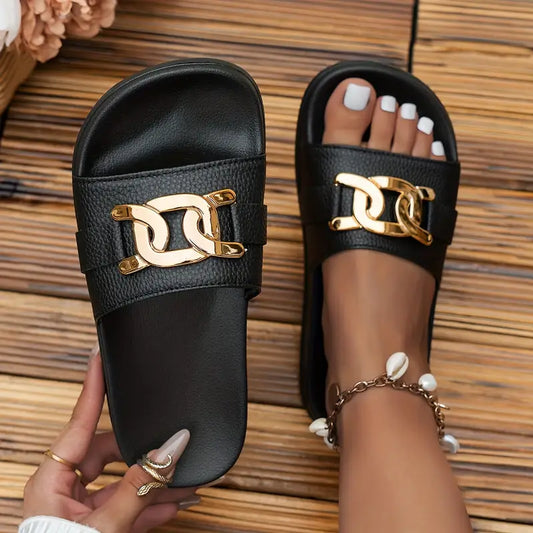 AMBRIโข WOMEN'S ELEGANT GOLD BUCKLE SLIDES