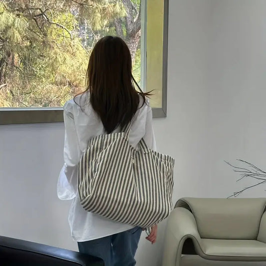 HARPERโข VERTICAL STRIPED FABRIC SHOPPING BAG
