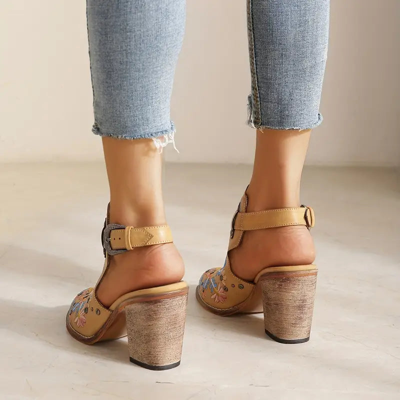 SERAPHINA™ VINTAGE FLORAL CHUNKY HEEL BOOTS