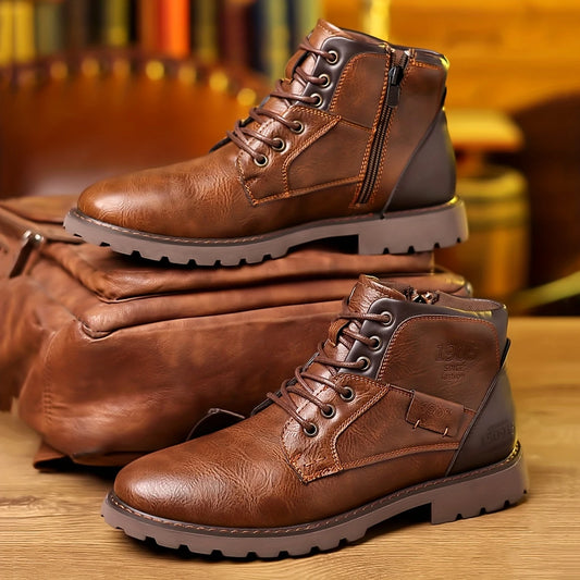 BRAVEMARKโข โ MENโS CASUAL LACE-UP BOOTS WITH ZIPPER