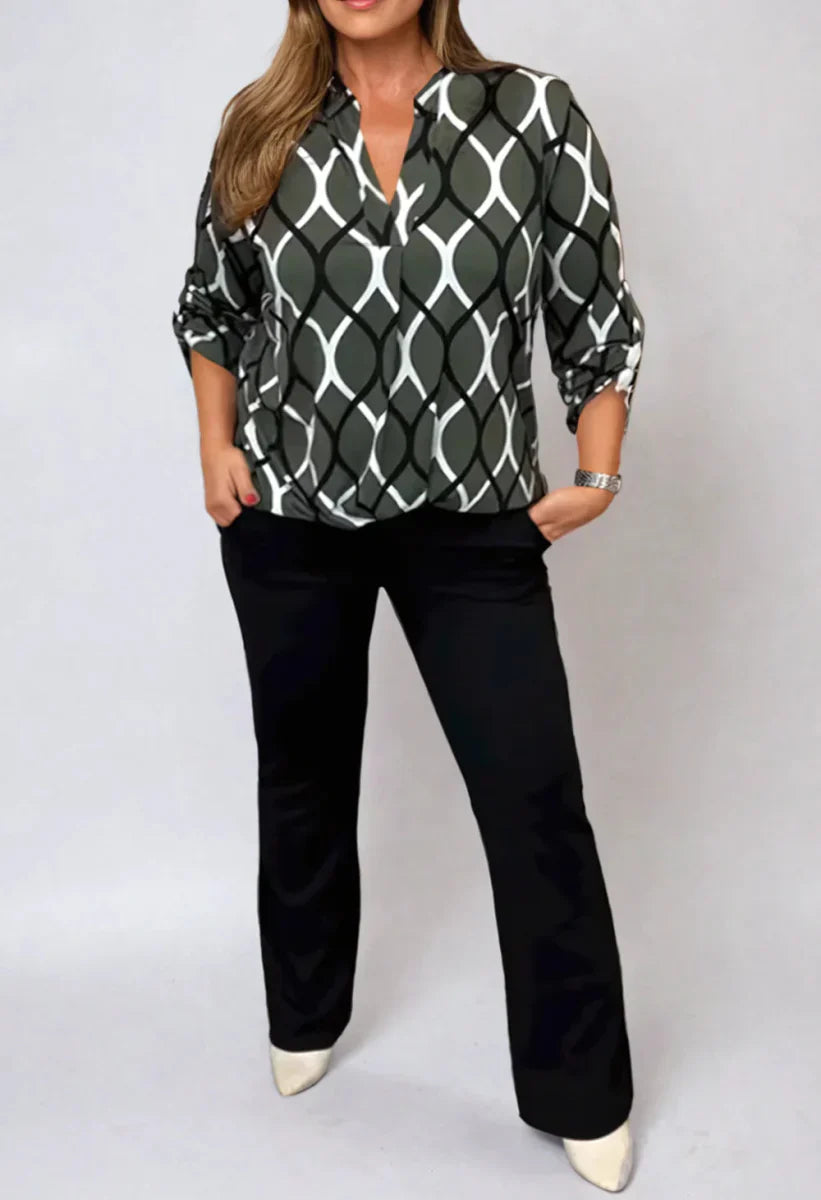 Jannita Long Sleeve Blouse - Elegant Pattern Casual Top